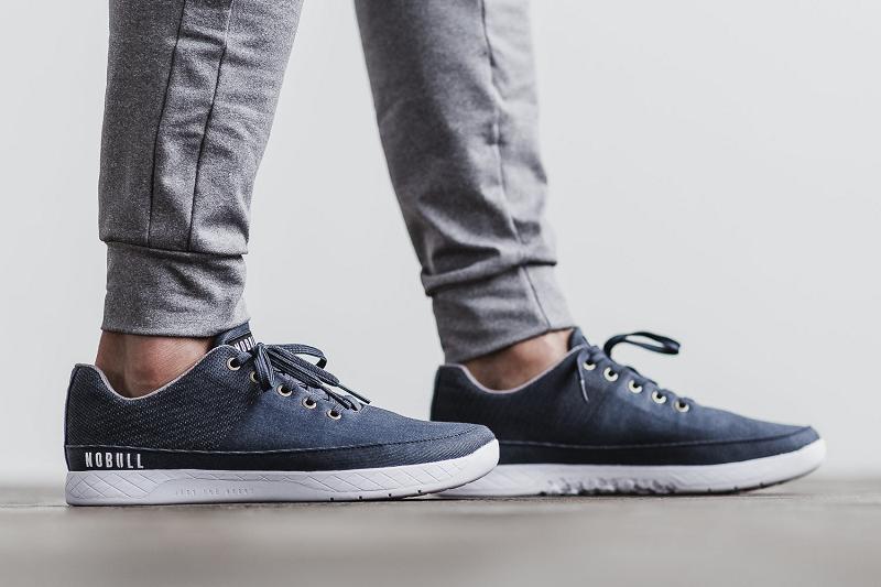 Dark / Blue Nobull Dark Denim Canvas Men's Trainers | CA N1273W